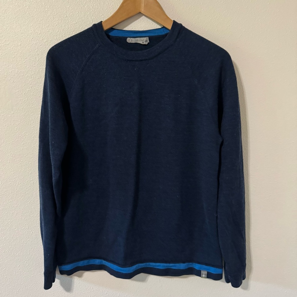 Smartwool Merino Wool Crewneck Sweater Navy Blue Midweight Long Ralgan-Medium
